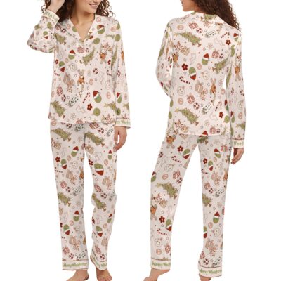 Dreamy Sleepwear & Lingerie Mischief Christmas Pajama Set for Women – Funny Naughty Pajamas with Retro Anti-Christmas Print – Cozy Red Green Long Sleeve Holiday Sleepwear – Winter Lounge Outfit Gift Breathable Smooth Candy